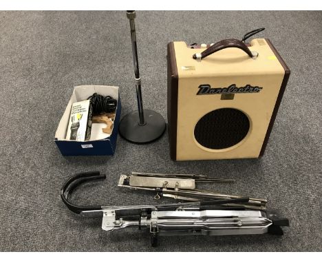 A vintage Danelectro amplifier 'Nifty Seventy', together with music stands, condenser microphone etc. (Q)