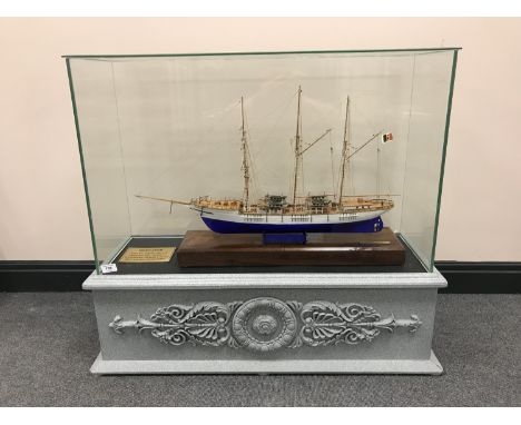 A scratch-built model - Mercator tall ship, contained within a glazed display case on stand, height 80 cm.