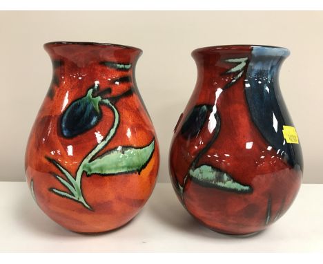 A pair of Poole Pottery vases, Himalayan Poppy pattern, height 16.5 cm (2)