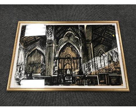 Kirill Sokolov : Church of St. Mary and St. Cuthbert, Chester-le-Street, silkscreen print, signed in pencil, dated 1983, 67 c