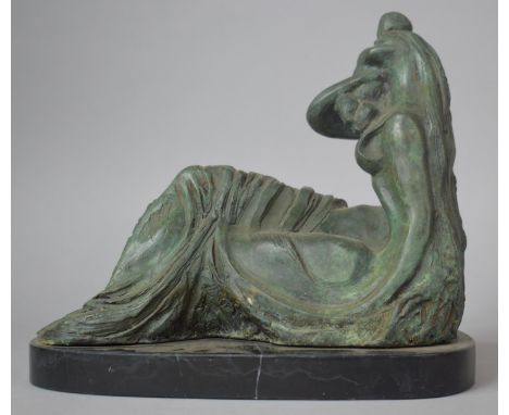A Modern Heavy Patinated Bronze Study of Seated Mother with Child, on Oval Marble Plinth, 32cm Wide 