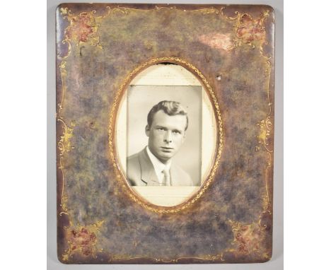 An Edwardian Tooled and Gilt Decorated Leather Photo Frame, Missing Easel Stand, 25x21cm 