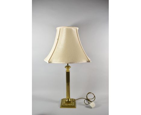 A Modern Brass Ribbed Column Table Lamp and Shade, Total Height 80cm 