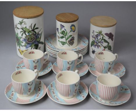 Three Portmeirion Lidded Storage Jars of Graduated Size Together with a Johnston Bros. Chic Silky Stripe Patter Teaset to Com