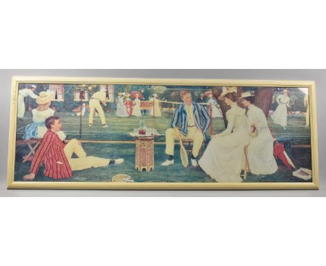A Framed Print Depicting Edwardian Tennis Party, 89x29cm 
