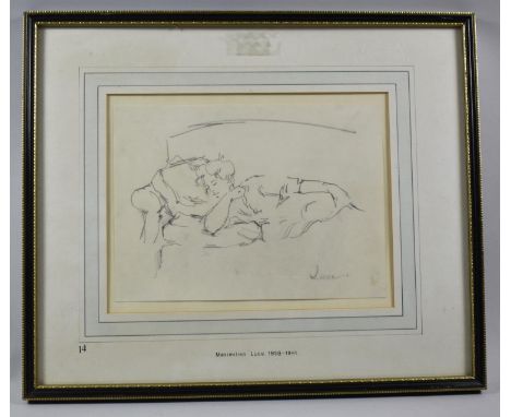 A Framed Pencil Sketch Depicting Girl Sleeping on Sofa, Maximilien Luce (1858-1941), Signed Lower Right, Name to Mount 