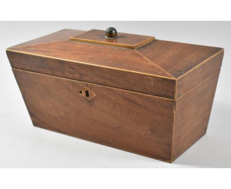 A 19th Century Mahogany Sarcophagus Shaped Tea Caddy, In Need of Some Restoration, Inner Dividers and Bun Feet, 27.5cm wide 