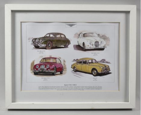 A Framed Motoring Print, Jaguar MkI-II, 29x20cm 