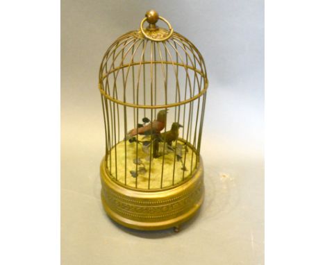 An Automaton Birdcage with Two Clockwork Singing Birds Among Foliage 28cm tall 