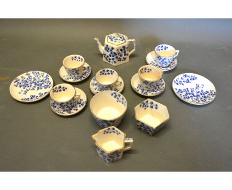 A Victorian Underglaze Blue Decorated Dolls Tea Service