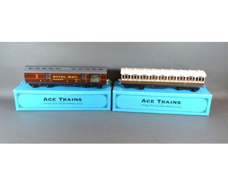 An Ace Trains 0 Gauge Tin Printed Railway Coach 'Royal Mail' M &amp; NEJPS 30285 together with an Ace Trains 0 Gauge coach LB