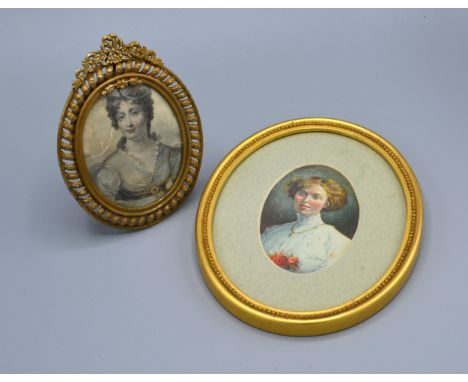 A G Sterry, A Small Oval Portrait dated 1916, 9 x 6 cms together with an oval engraving within a pierced gilded frame 