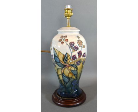 A Moorcroft Oviform Table Lamp 'Blackberry' tube lined 36.5 cms tall 