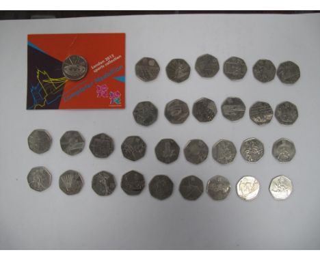 Full Set of Circulated Olympic Games 50p Coins, also includes the Completer Medal in a Royal Mint card.