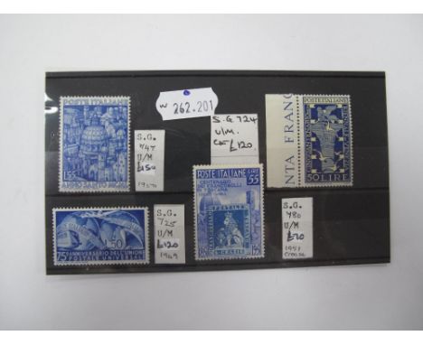 Italy High Catalogue Mint Stamp Selection, S.G 724 U/M, S.G 725 U/M, S.G 747 U/M, S.G 780 U/M (light crease), total catalogue