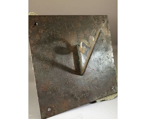 Sundial, in square form with floral motif to corners, marked 1650, approx 20.5cm square (partly attached to original base)
