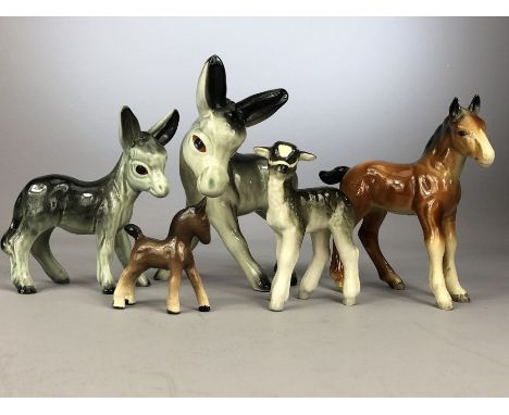 Collection of five ceramic donkeys / horses, the tallest approx 17cm  in height