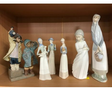 Collection of six figurines to include Lladro and Nao