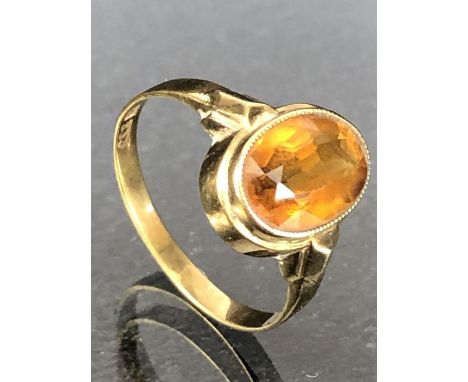 8ct Gold ring set with a faceted oval Citrine approx 'O' 