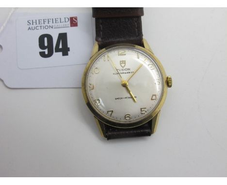 Tudor; A Vintage 9ct Gold Cased Gent's Wristwatch, the signed dial also bearing "H.L. Brown", with Arabic numerals and centre