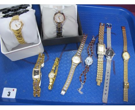 Modern Ladies Wristwatches, including Rotary, Ingersoll, Jewel Time (with claw set bracelet), Accurist, etc :- One Tray 