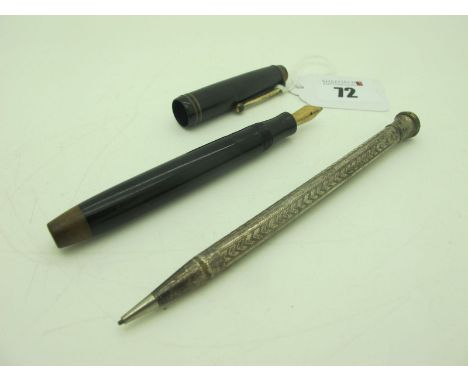Vintage Parker Duofold Fountain Pen, with 14k nib (bent); An Eversharp Pencil, with engine turned decoration. (2)