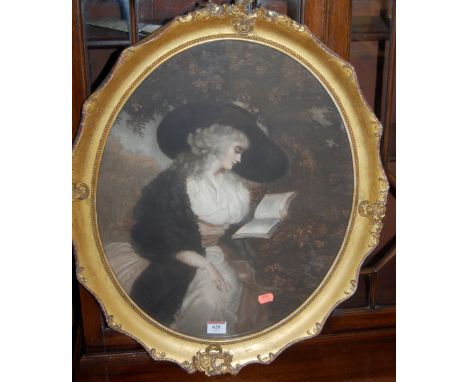 Pair Victorian portrait prints each of maidens and framed as ovals