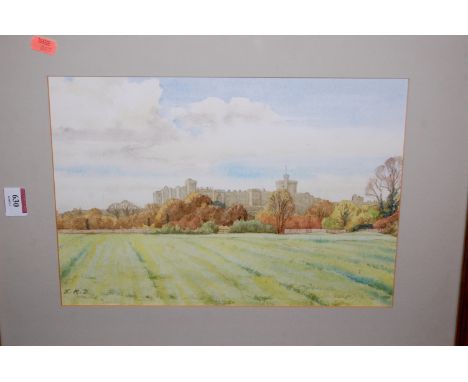 Small quantity of unframed portrait watercolours; and Windsor Castle watercolour, monogrammed ERD