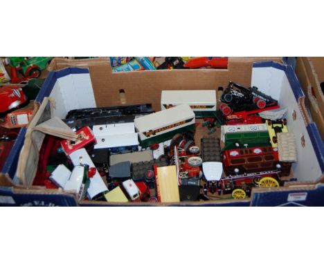 Two boxes of mainly Corgi vintage steam of glory diecast, also to include a quantity of tinplate toys, examples to include Mo