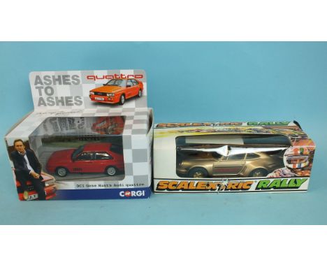 Corgi, CC02701 Ashes to Ashes Audi Quattro, boxed and a boxed Scalextric Rall C-119 Porsche Turbo with lights, (2).