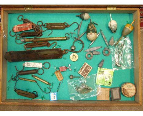 A collection of fishing balances by Hughes, Salter, an American 25lb balance "The Alderman No. 110" and other fishing miscell