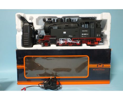 Train, G Gauge, 757-5802 remote control 2-6-2 tank engine, "Harbour Station" no.99 6001-4, with r/c unit and charger, boxed.