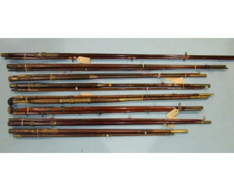 A double-handled 17ft greenheart 3-piece fly rod, an 11ft 6-inch greenheart 3-piece fly rod, an Allcocks 'Solent' 7ft 2-inch 