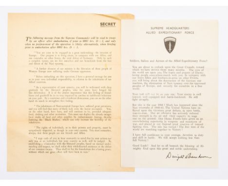 WW2 Allied SHAEF D - Day Letter from General Eisenhower to Soldiers, Sailors and Airmen of the Allied Expeditionary Force. Al
