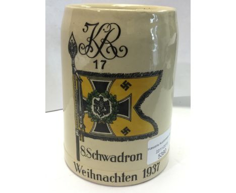 WW2 Third Reich 0.5 litre Beer Stein for " 8 Schwadron, Kavallerie Regt 17 Weihnachten 1937"