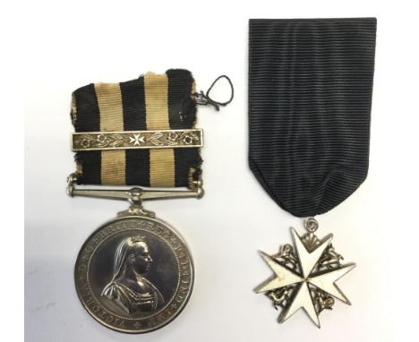 The Order of St John medal. Complete with ribbon. Enamel a/f. And a Service medal of the Order of St John with second type Fi