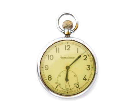 WW2 British pocket watch by Jaeger Le Coulter. Marked to reverse" 6E/50 A9711". Dial in white with Arabic numerals marked "Sw
