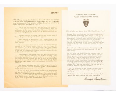 WW2 Allied SHAEF D - Day Letter from General Eisenhower to Soldiers, Sailors and Airmen of the Allied Expeditionary Force. Al