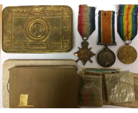 WW1 British 1914-15 Star, War Medal and Victory Medal to 6186 Pte F White, Notts &amp; Derby Regt, all complete with original