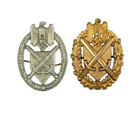 WW2 Third Reich pair of 2nd pattern badges from the Heer Marksmans lanyard. Bronze and silver grades. One pin missing from th