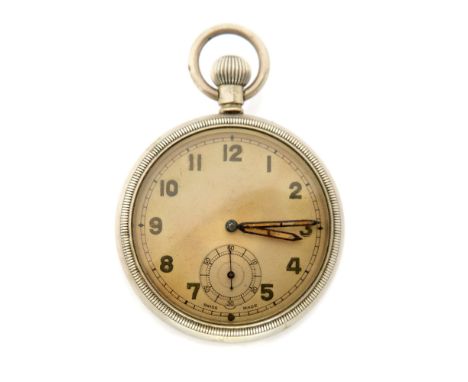 WW2 British issue pocket watch marked to reverse "GS/TP 054411". White dial with Arabic numerals. Runs and ticks.