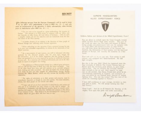 WW2 Allied SHAEF D - Day Letter from General Eisenhower to Soldiers, Sailors and Airmen of the Allied Expeditionary Force. Al
