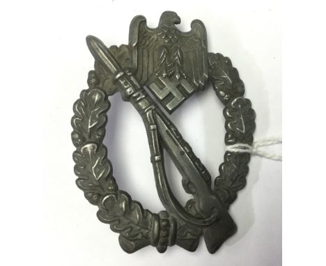 WW2 Third Reich Infanterie Sturmabzeichen in Silber - Infantry Assault Badge in  Silver. No makers mark. No pin. Hinge and ho