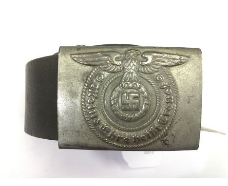 WW2 Third Reich Waffen SS enlisted mans belt and buckle. Buckle is steel with silver wash paint finish, no makers mark. Belt 
