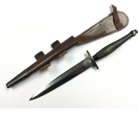 WW2 British 2nd Pattern Fairbairn - Sykes Fighting Knife. 156mm long double edged blade with etched panels "FS Fighting Knife
