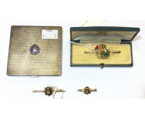 WW2 Sweetheart Powder Compass in solid Silver with coloured enamel Devonshire Regiment badge affixed: Devonshire Regiment tie