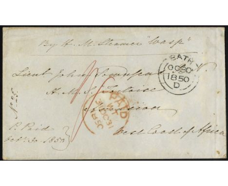Ascension Postal History. 1850 incoming letter from Bath to 'Lieut. John Townsend, H.M.S. Tortoise, Ascension, West Coast of 