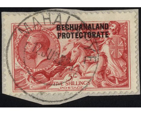 Bechuanaland. 1920 Bradbury Wilkinson 5/- rose-red used on small piece with MAHALAPYE CDS of 17 JUN 23, centred low, RPS Cert