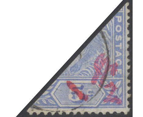 Pahang. 1897 2ct on half of 5ct bisected diagonally, used with manuscript surcharge in red, the lower right half showing the 