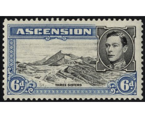 Ascension. 1944-53 6d perf 13 with R5/4 boulder flaw, good mint. SG 43ba (£225)